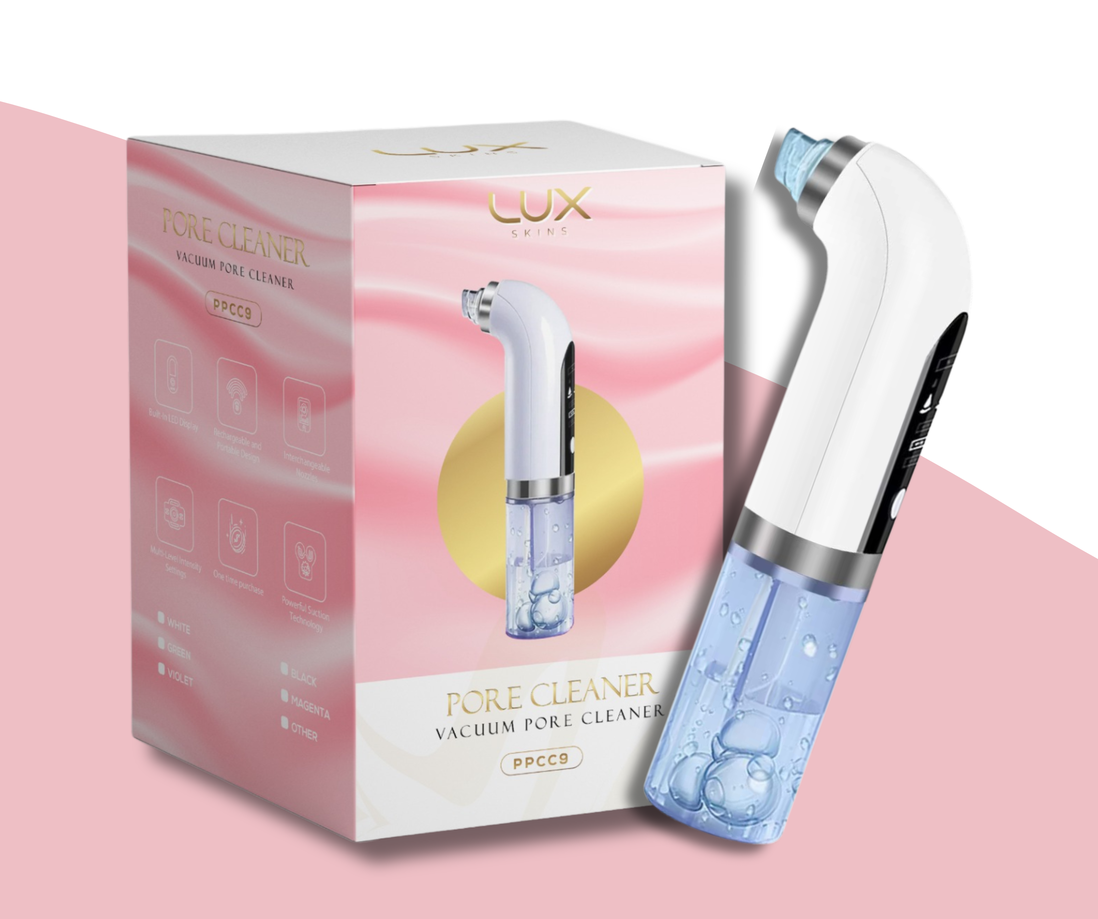 Lux Skins® Vacuum Pore Cleaner with packaging – blackhead remover machine for deep pore cleansing in Pakistan